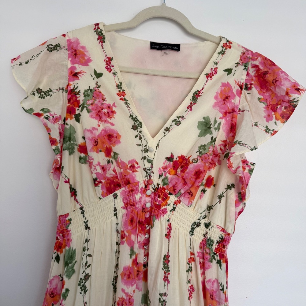 NWOT Zarr Collection Womens Maxi White Pink Floral Summer Dress 14 Wedding Guest